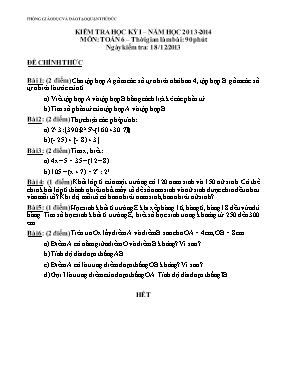 Kiểm tra học kỳ I  Năm học 2013 - 2014 môn Toán học 6